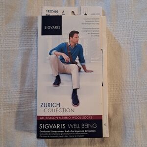Sigvaris men's black merino wool compression socks 15-20mmHg NEW shoe size 6-8